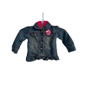GUC Toddler Girl's Arizona Jean Jacket with Hood Zips Snaps Flower Size 24 Mo